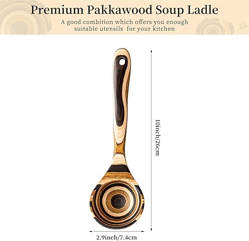 Miniatura 2 de Gudamaye Pakkawood - Cucharón profundo para sopa, cucharón de madera de Pakkawood, cucharón grande de 10.6 pulgadas para cocinar, cucharones