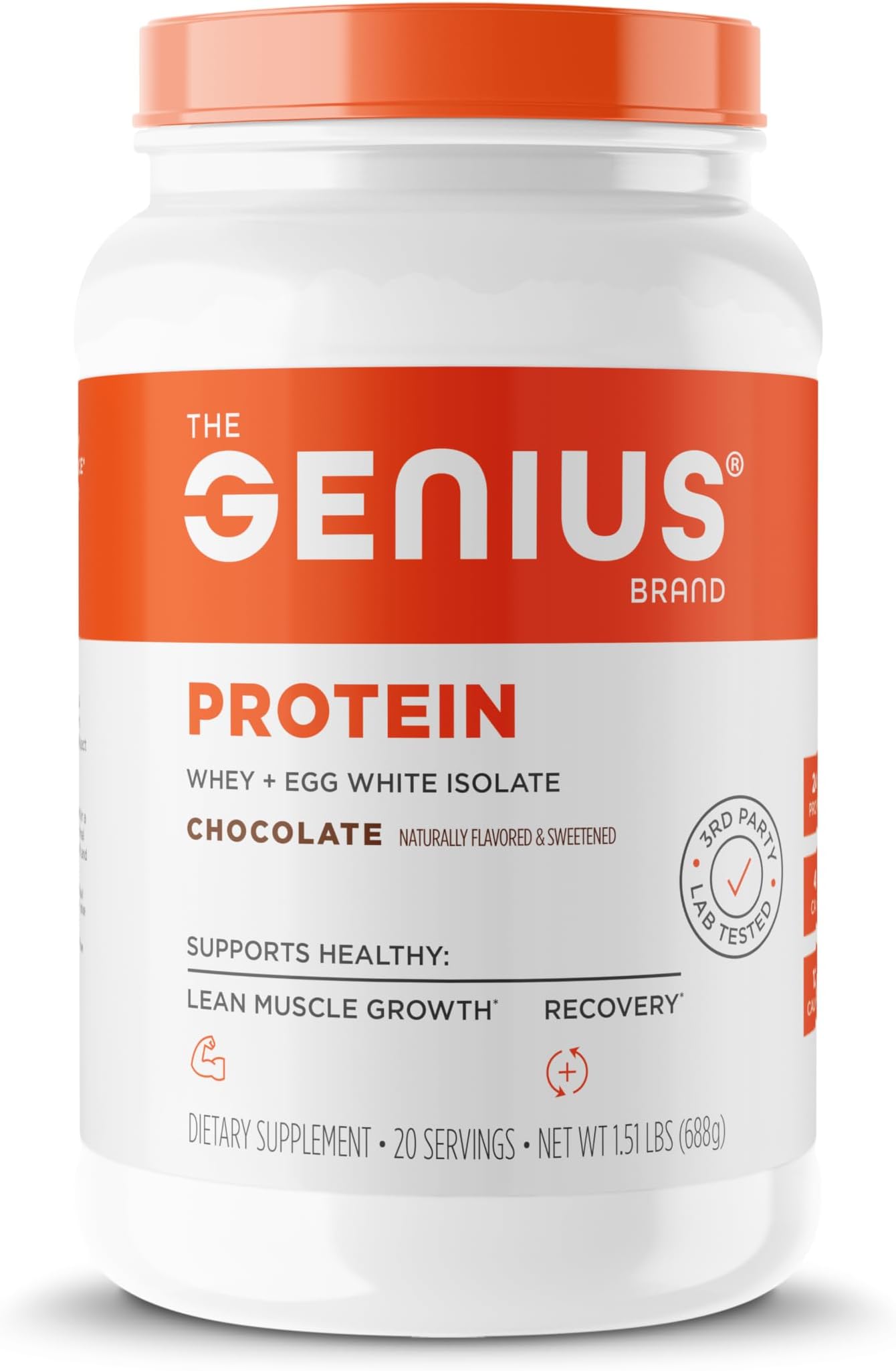 Genius Protein Powder, Chocolate - Dual Protein Blend with Improved Whey Isolate & Natural Egg White for Lean Muscle Building for Men & Women - Grass-Fed Pre & Post Workout Meal Replacement Shake