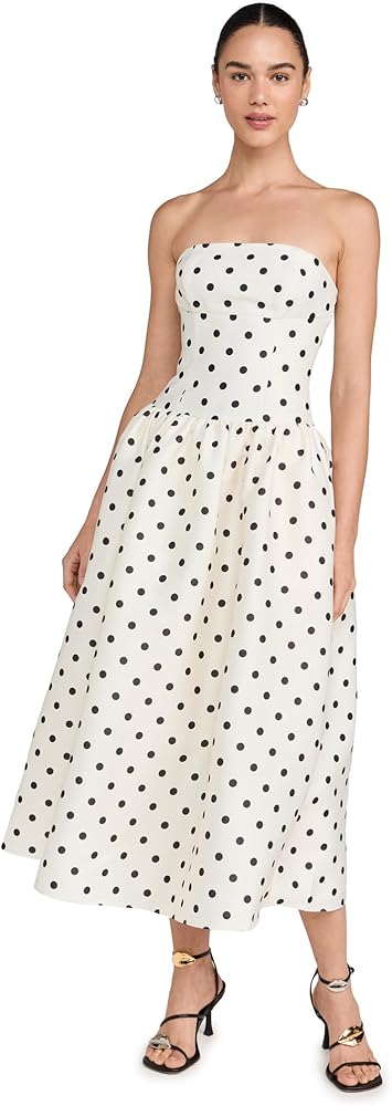 Self Portrait Women's Cream Polka Dot Taffeta Midi Dress