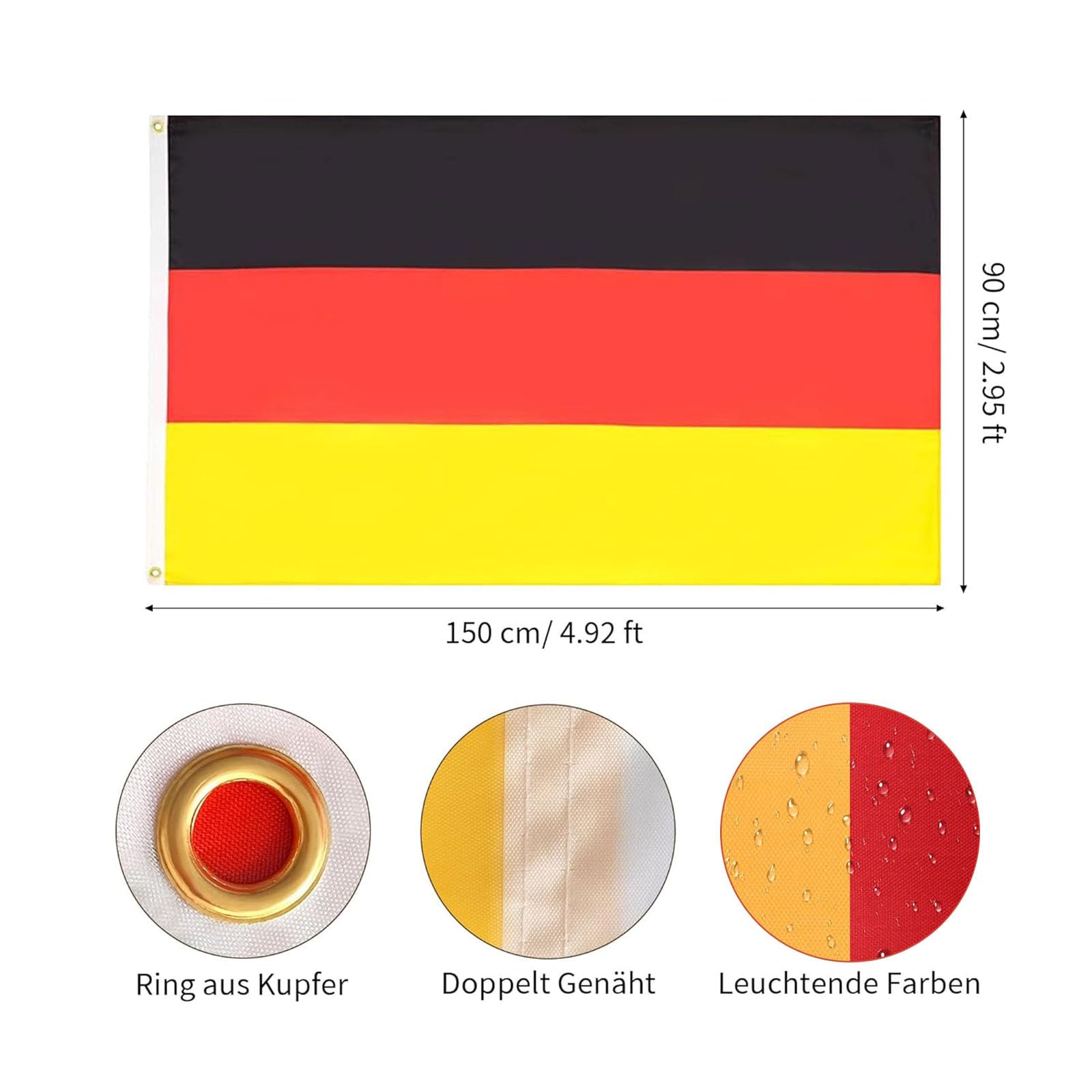 AZ FLAG Bandiera Germania 150 x 90 cm con 4 occhielli, Padiglione Tedesco per balcone o parete