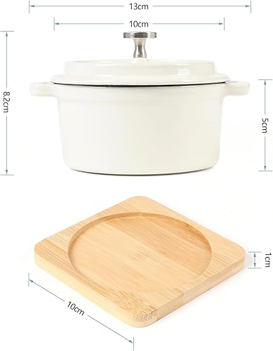 Miniatura 7 de Juego de mini cocotte redondo de hierro fundido esmaltado, mini hornos holandeses de 0.3 cuartos de galón con tapas y bandejas de bambú, 9.1 fl