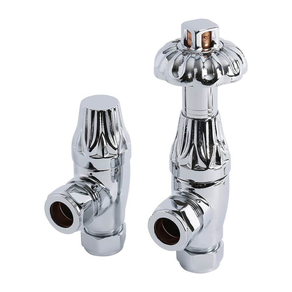 Milano Chrome - Angled Windsor Chrome Antique Style Angled Heated Towel Rail Radiator Thermostatic Valves