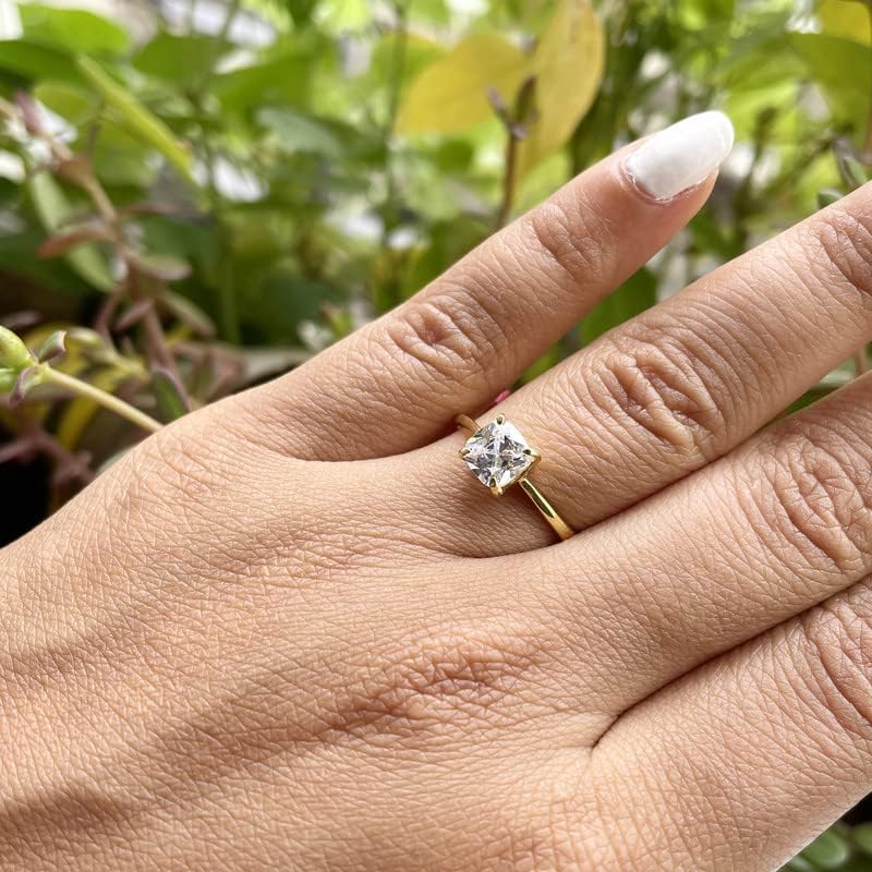 Solitaire Moissanite Ring, 1.25 Ct. Cushion Cut Certified Moissanite Engagement Ring For Women, 14K Gold Plated Silver Moissanite Ring