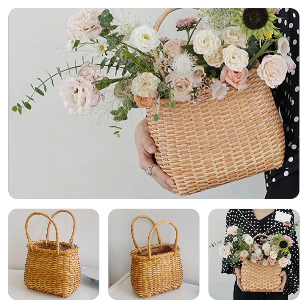 ifundom Cesta Tejida de Madera para Flores Decorativas, Cesta Rústica para Almacenamiento y Manualidades