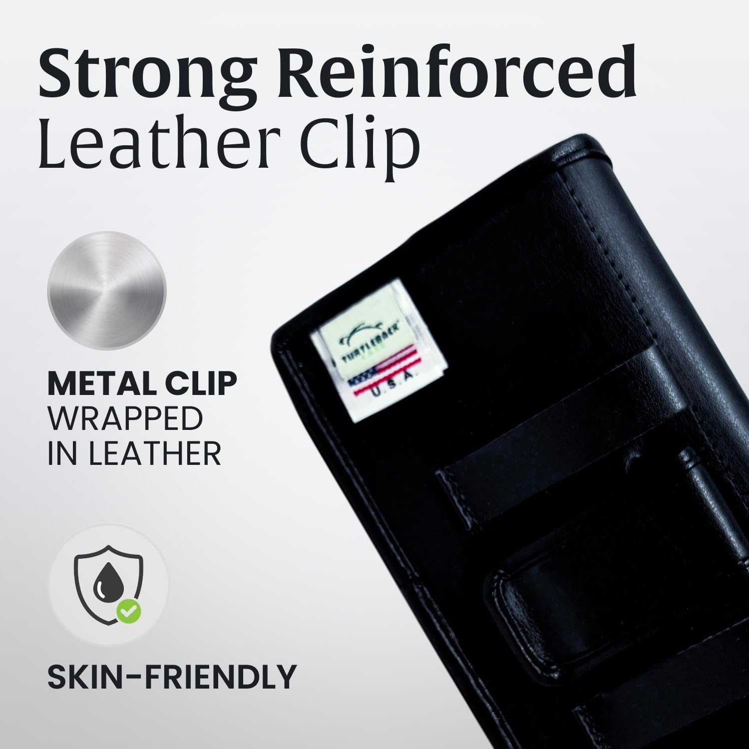 Turtleback Phone Belt Clip Designed for Galaxy S26 Plus, S25 Plus, S24+ to S20 Plus – Small - Belt Holder Fits Phones with Slim Style Cases, Black Leather Wrapped Clip, Belt Loops, Magnetic Closure