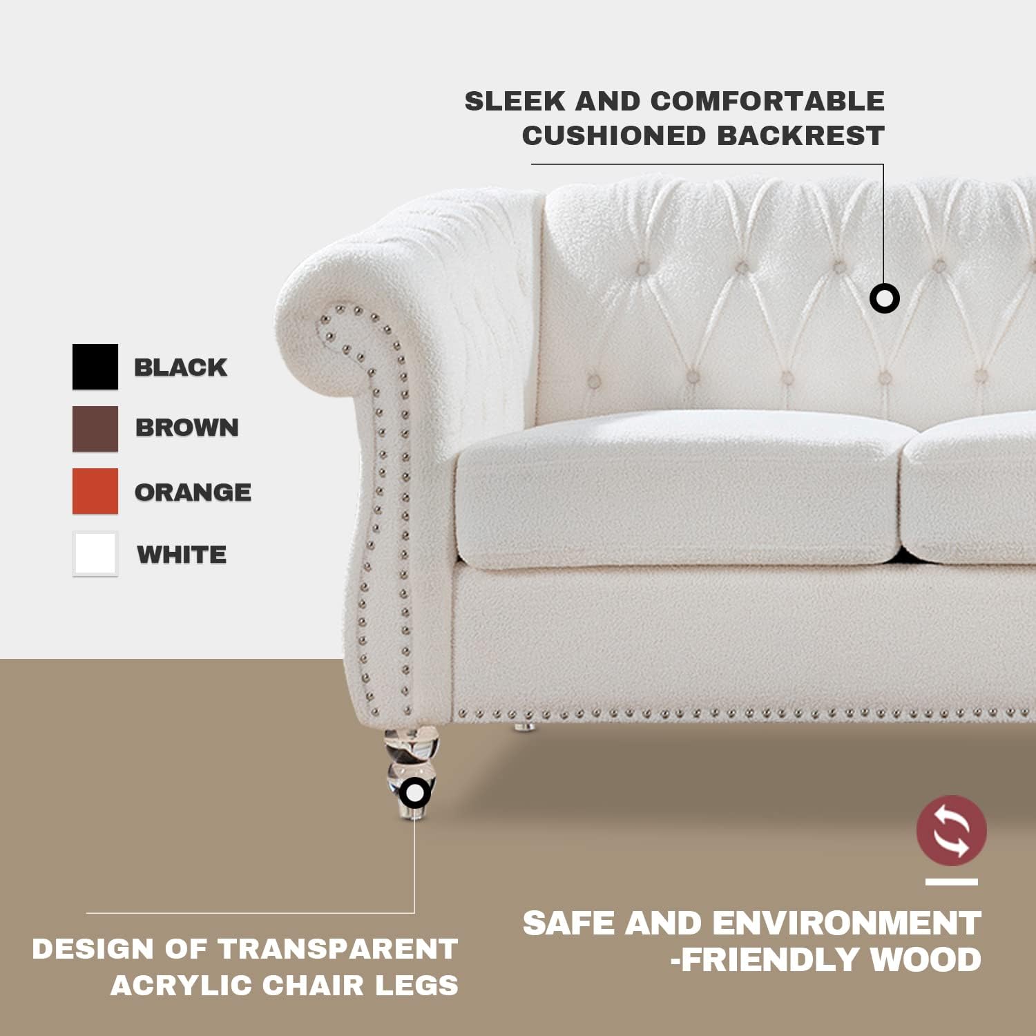 White Velvet Couches for Living Room 3-Seater Chesterfield Sofa Tufted Sofa Furniture Couch Nailhead Upholstered Couches Minimalis Light Luxury Easy to Assemble