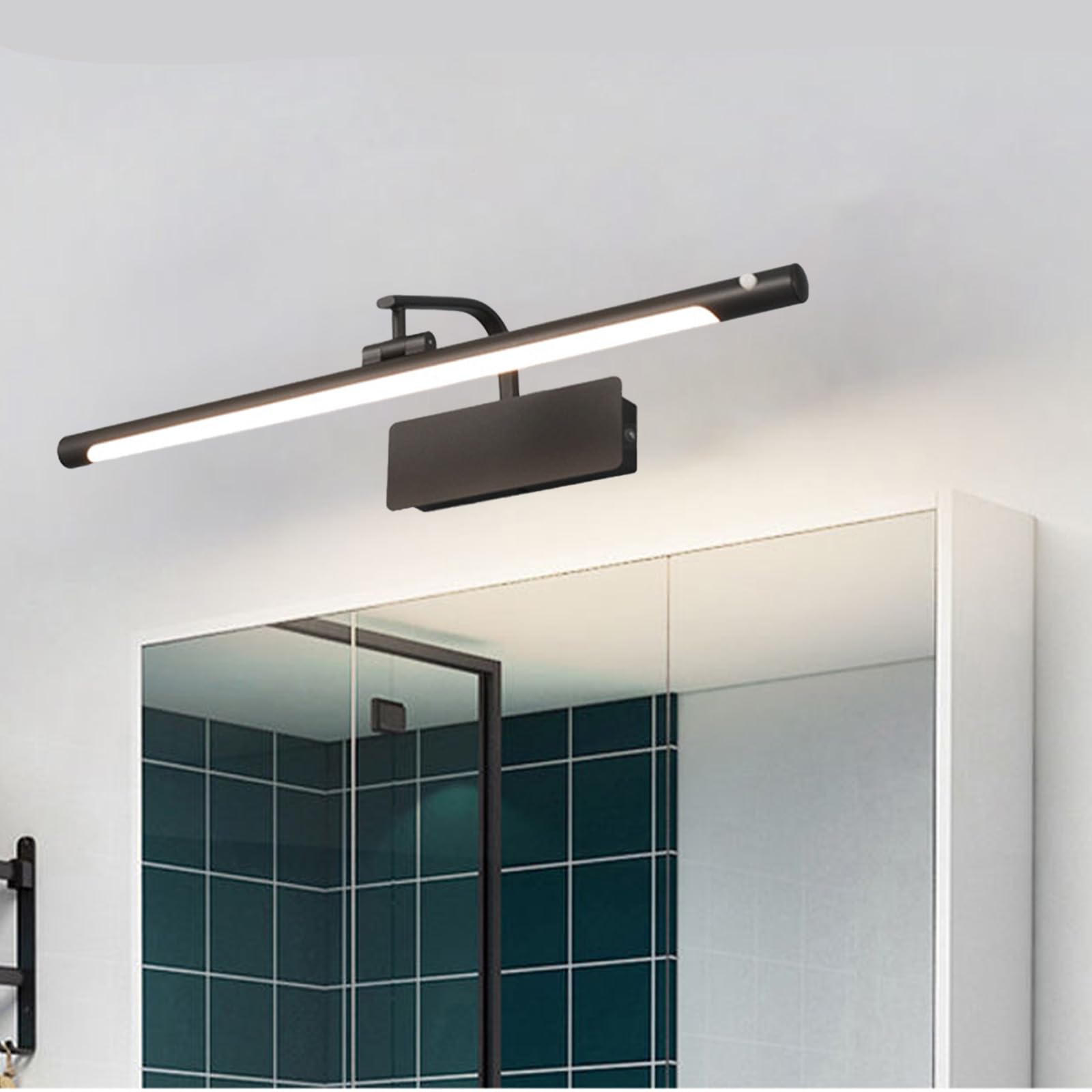 LED Spiegelleuchte Bad mit Bewegungsmelder Modern Wandleuchte Faltbar Einstellbarer Winkel Wasserdicht Wandbeleuchtung Bildbeleuchtung für Schminktisch Badezimmer (Goldenes Neutrales Licht,50cm)