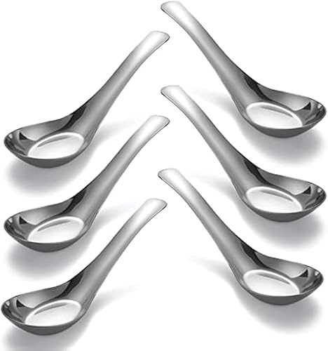 Cucharas de sopa de acero inoxidable, juego de 6 cucharas de sopa chinas con espejo, cucharas de sopa asiáticas pulidas para caldo, postre,