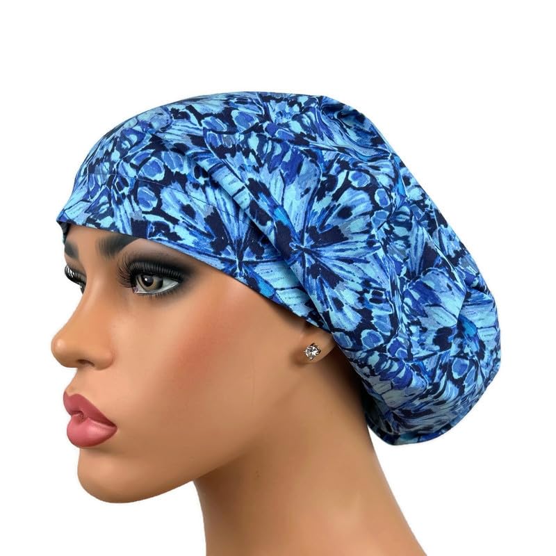 DK Scrub HatsDK Scrub Hats Surgical Cap, Euro Scrub Hat for Nurses, OR Bouffant, Uniform Hat, Blue Butterfly