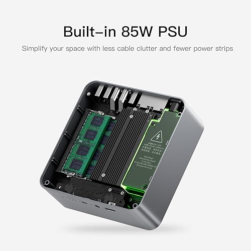 Vista 6 de Beelink Mini PC de escritorio EQR5 con AMD Ryzen 5 5500U 6C/12T, 16GB DDR4 500G NVMe M.2 SSD, salida de pantalla dual, fuente de alimentación