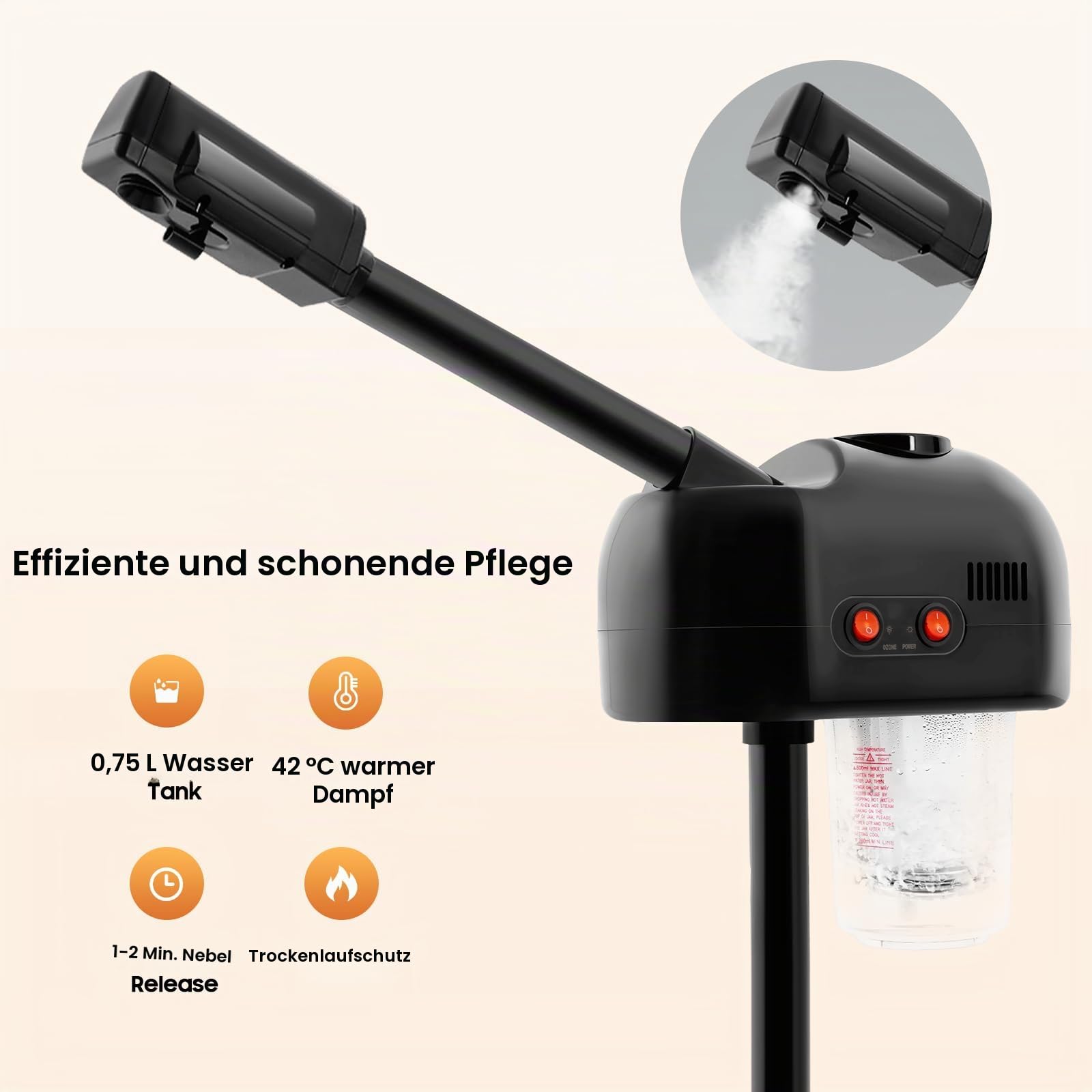 Gesichtsdampfer Dampfgerät Gesichtssauna, 800W SPA Gesichtspflege Sprühen Maschine, Luftbefeuchter Ozon Bedampfer, 1-Kopf, Höhe Einstellbar für Salon/Zuhause/Kosmetikstudio