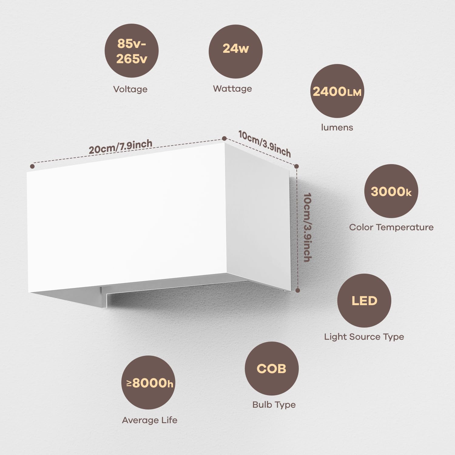 vatato LED Wandleuchte 24W, 3000K Außenlampe Außenleuchte Warmweiß, IP65 Innen/Aussen Aluminium Wandlampe, Außenwandleuchte Mit Einstellbar Abstrahlwinkel (Weiß)