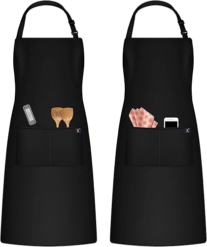 Paquete de 2 delantales, delantal profesional, resistente, transpirable, correas grandes y bolsillos grandes, delantal imprimible.