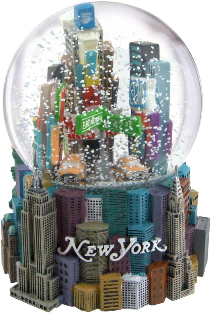 Musical Times Square Snow Globe, 5.5 Inches Tall, New York Cityscape with Broadway and Empire Building