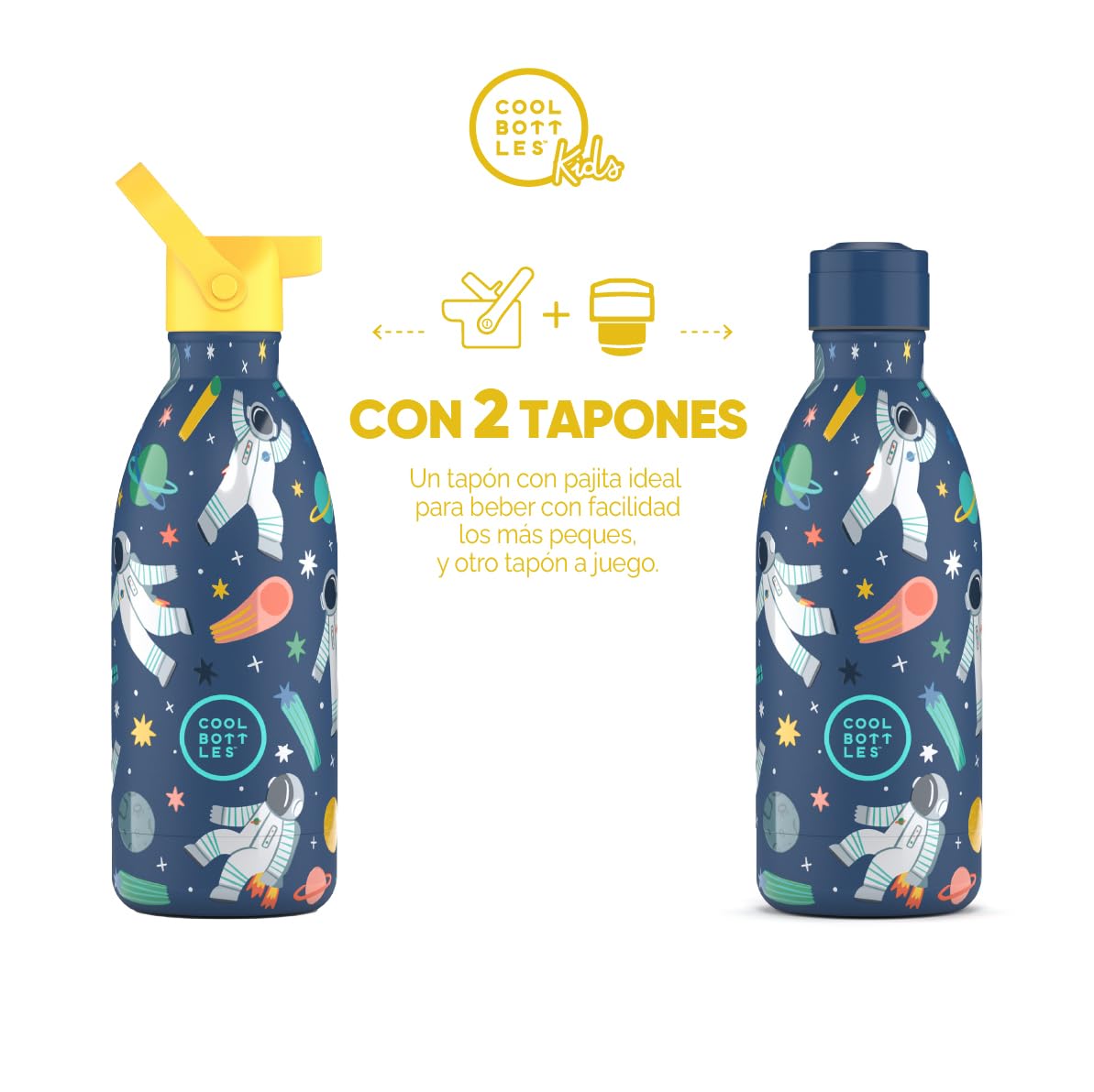 Cool Bottles - Botella Agua Acero Inoxidable Niños, Botella Térmica (+3 años) - Bebidas Frías 36 Horas y Calientes 18 Horas - Galactic Ride 500ml