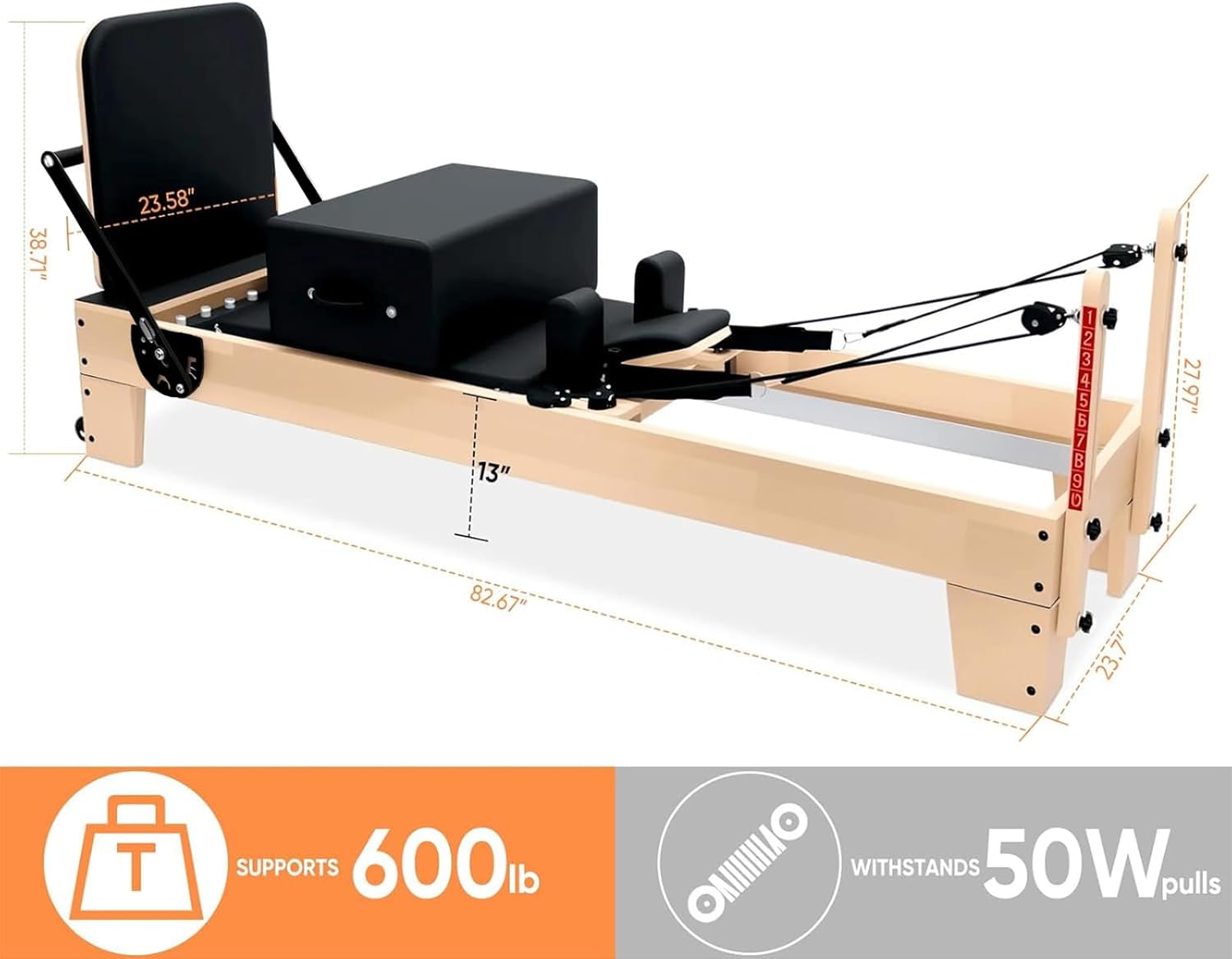 Professional Pilates Reformer Machine with Jumpboard, Reformer Box, and Foot Straps – Studio-Grade Pilates Equipment for Home Use, Adjustable Resistance & Smooth Glide System