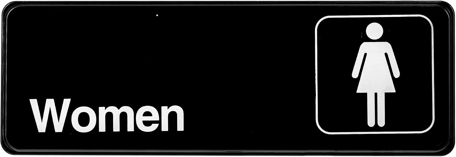 Alpine Industries Women's Restroom Sign - Highly Visible & Self Adhesive Black Bathroom Door Placard for Offices Restaurants & Businesses