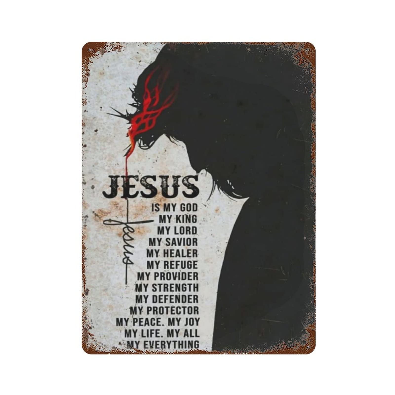 AOOEDM Jesus Is My God Tin Metal Sign Wall Decor Funny Inspirational Quote Wall Art Sign Vintage Tin Signs For Home Coffee Bar Man Cave Sign Pub Poster