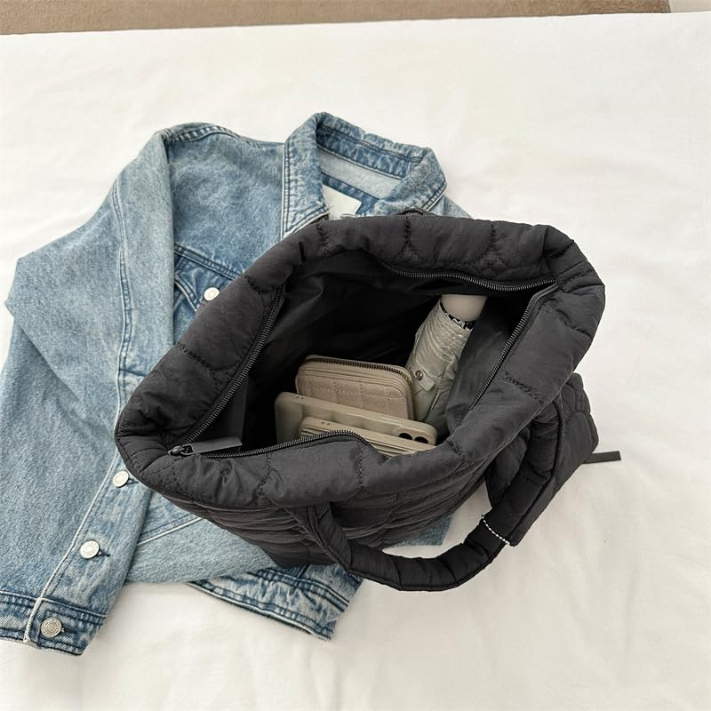 Fiorky Frauen 2pcs Puffer Tote Bag Winter Umhängetasche mit Münze Tasche Reißverschluss Hobo Bag