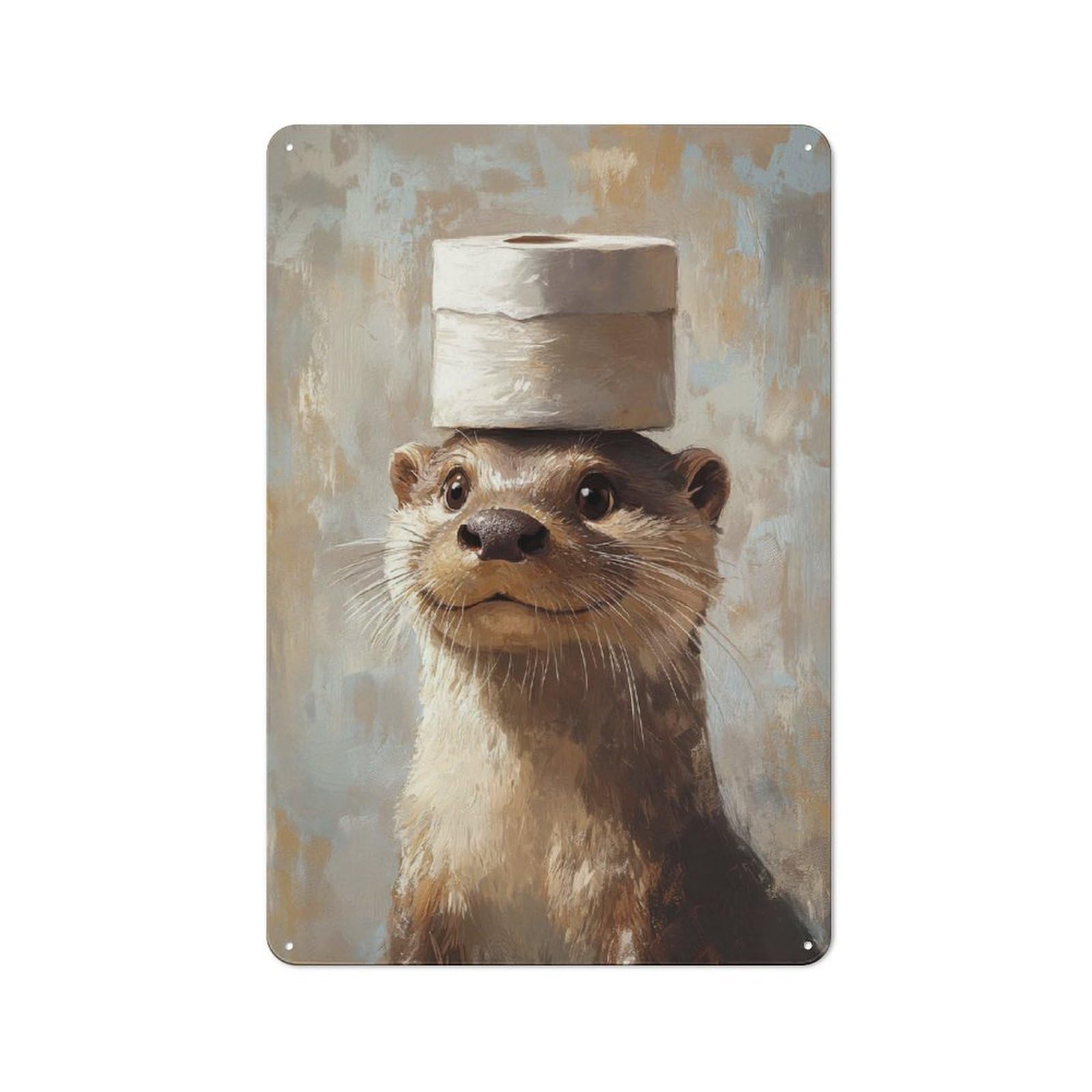 Junmoney Style Character Decorative Tin Plaque 30X20cm Featuring Otter With Toilet Paper Hat(2), Home Wall Decor For Flat, Dorm Room, Lounge Or Cafe