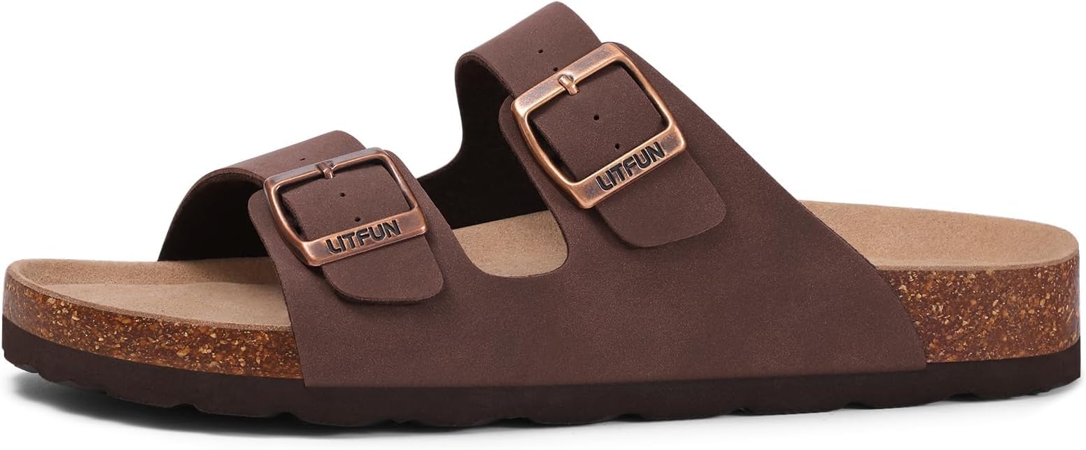 Litfun Unisex Cork Footbed Sandal Summer Slip On Slide Sandals with Adjustable Buckle for Women Men