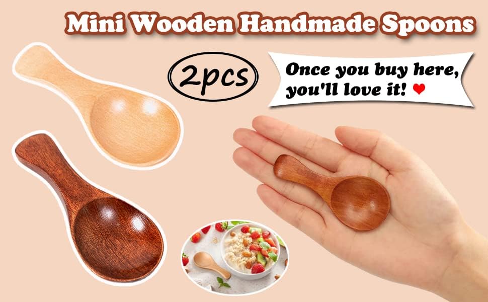 Miniatura 4 de AKOAK Mini cuchara de madera con mango corto, tarro pequeño perfecto de mermelada, especias, condimentos, azúcar, miel, cuchara de café de té,