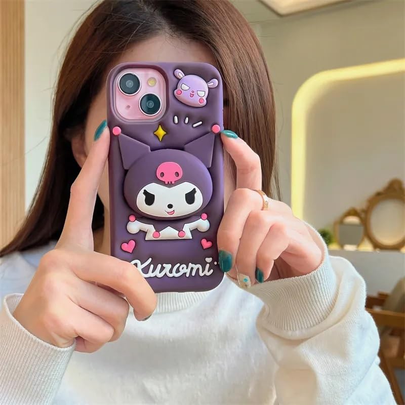 Image of COVERLY for iPhone 12 Pro 3D Cartoon Kuromi Kitty Case,Full Protective Sanrio Sonix Hello Kitty Pop Push Back Case with Holder Cute Soft Silicone Fashion Aesthetic Cover for Apple iPhone 12 Pro