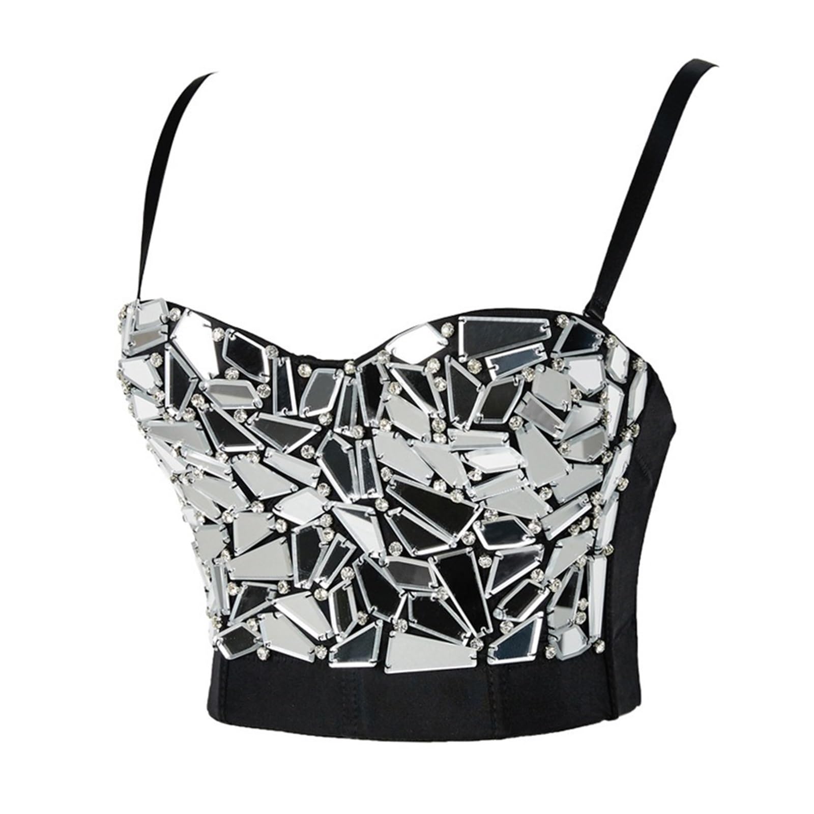 Pailletten Top Damen Damen Silber Pailletten Crop Top Strass Perlen Sexy Korsett Übergröße Karneval Party Camisole