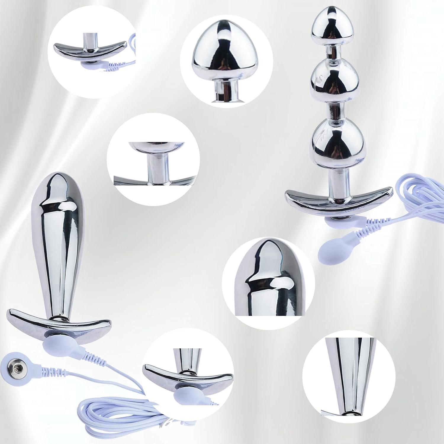 AMAZBEE Butt Plug Electro Shock Trainer Kit Anchor Anal Beads Dildo Electric Massager for Men Women Adult Masturbation Sex Toys (B)