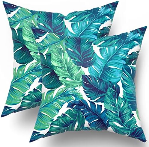 Tropical Leaves Pillow Covers 18x18 Inch Summer Decorative Green Palm Leaf Throw Pillow Covers Set of 2 Soft Cotton Pillow Case Square Cushion Covers for Home Couch Sofa Patio Bedroom
