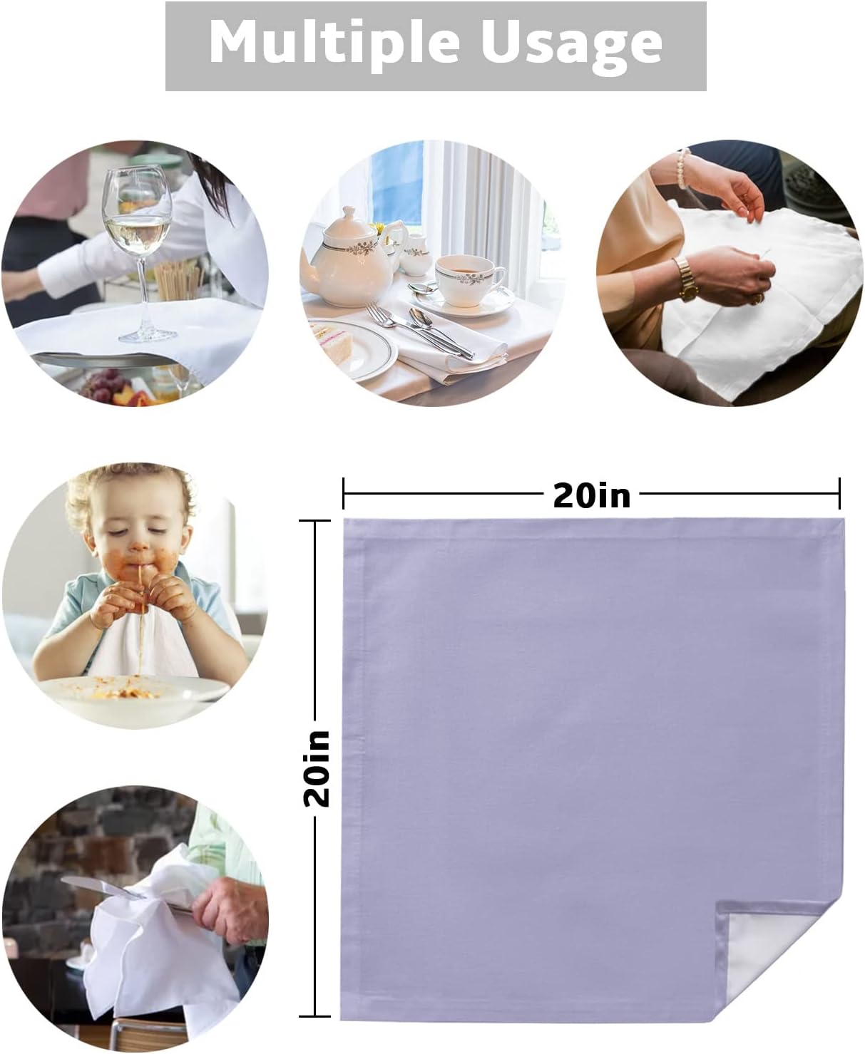 8 PCS Soft Cloth Napkins, Napkins Cloth Washable, Solid Color Lavender Reusable Dinner Napkins for Wedding, Party, Easter, Dinners (20"x20")