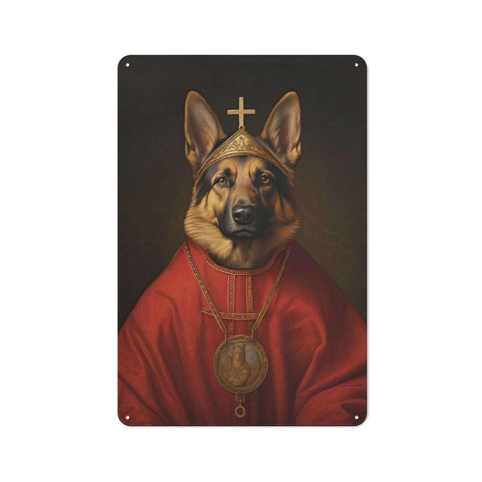 Vintage Metal Sign 30x20cm Featuring German Shepherd Pope, Home Bar Decor for Cafe, Pub, Workshop Or Home Bar