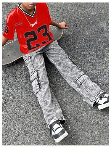 Image of WDIRARA Girl's Number Graphic Jersey Shirts Short Sleeve V Neck Tees Oversized T-Shirt Tops