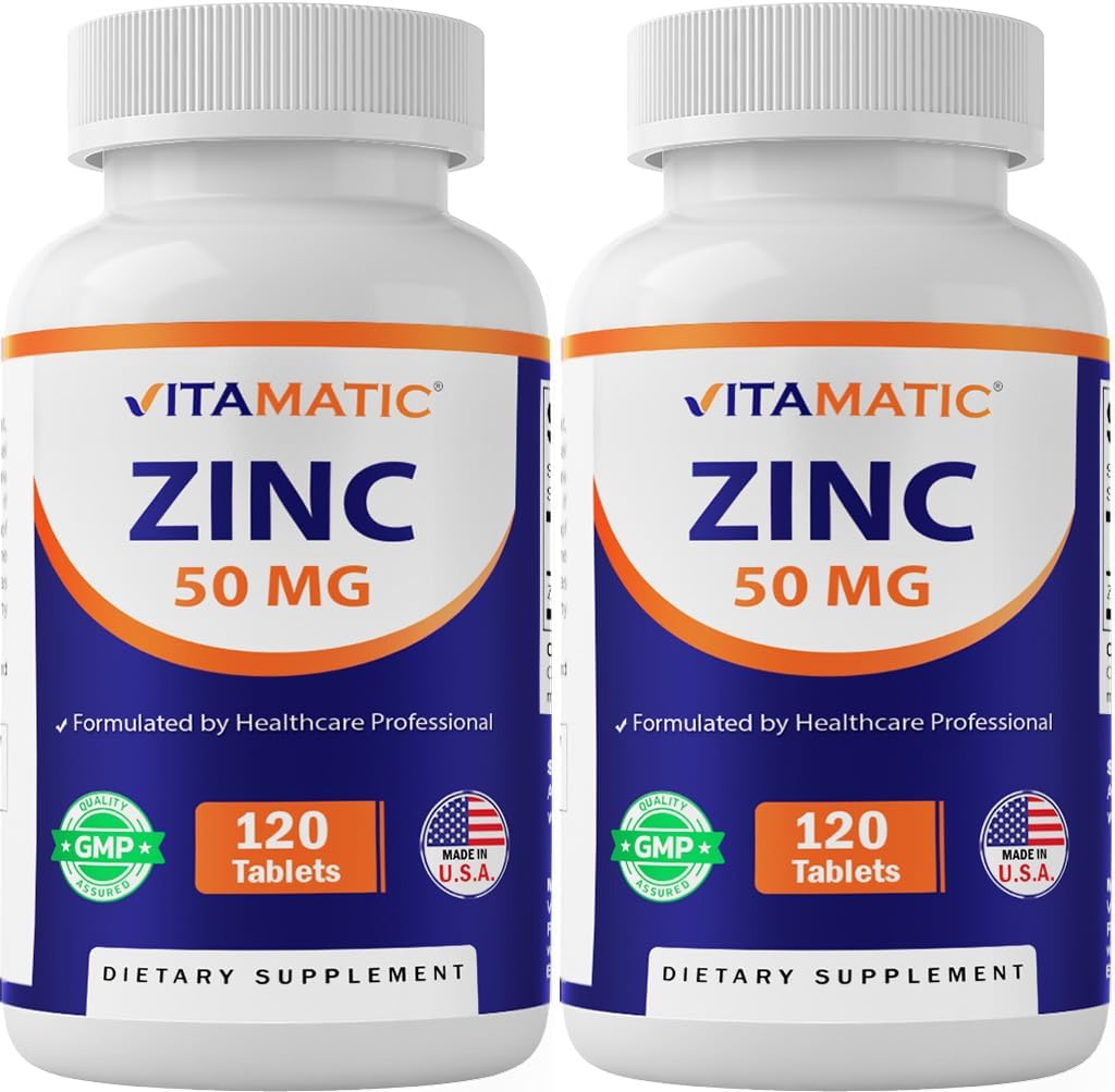 Vitamatic Zinc 50mg as Zinc Gluconate 120 Count – Immunity Supplement (Total 240 Tablets) – 2 Pack Vitamatic Zinc 50mg as Zinc Gluconate 120 Count – Immunity Supplement (Total 240 Tablets) – 2 Pack