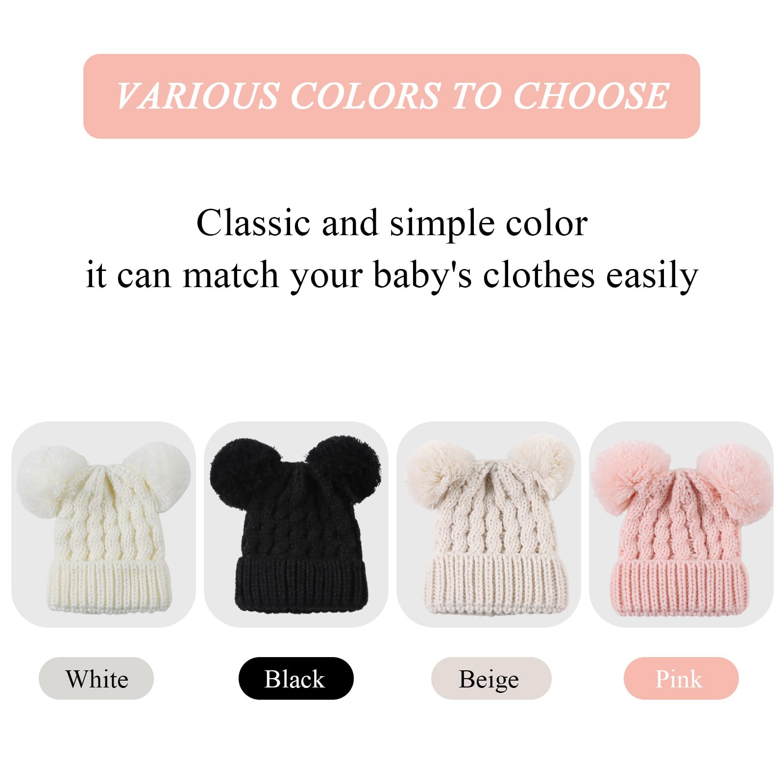 Yuoahcn Gorro de invierno para bebé con pompón, gorro de punto cálido para niños pequeños