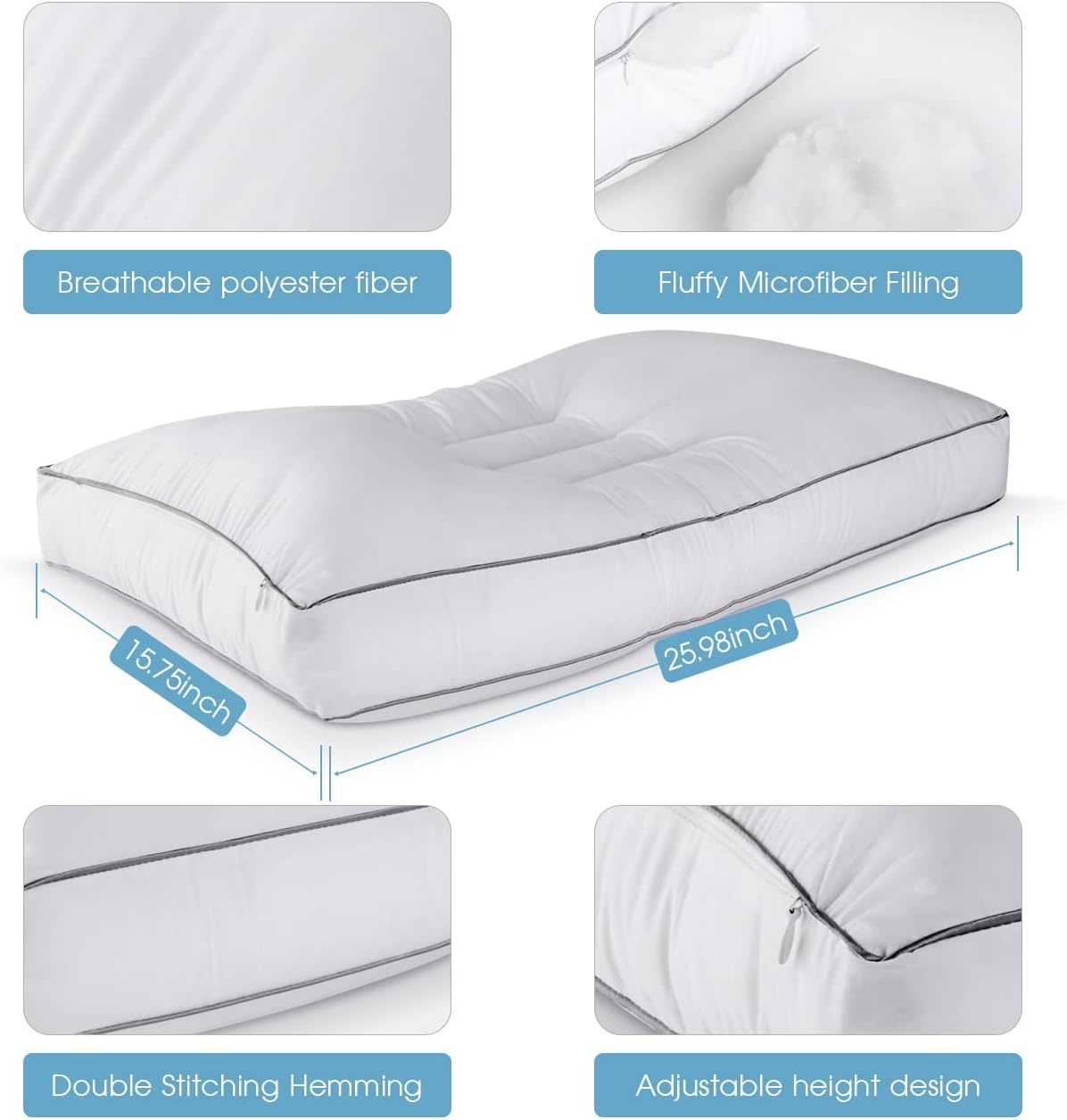 Hotel Bed Pillows,Quality Luxury Pillow for Sleeping,Ergonomically Designed Down Alternative Pillow,Suitable for Back, Stomach or Side Sleeper(White) : Home & Kitchen