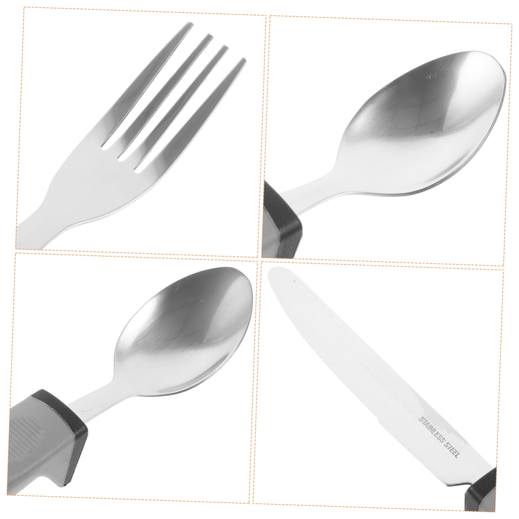 Juego De Utensilios Adaptativos Antitemblores 4 Piezas Mango Gris De Pp, Tpr y Acero Inoxidable Para Personas Mayores, Portátiles, Ergonomía Para Rehabilitación y Alimentación Asistida