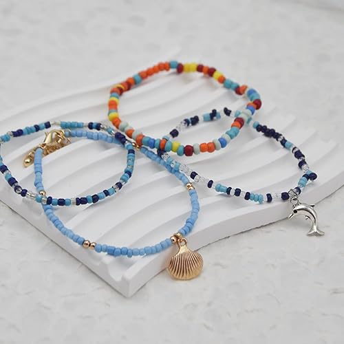 Miniatura 6 de Pulseras de playa boho surfistas, tobilleras ajustables con cuentas, pulseras trenzadas hippies hechas a mano, impermeables, pulseras de cuerda y