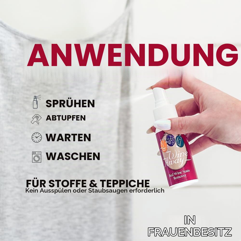 Wine Away Rotweinfleckenentferner, Spray und Waschen von Wäsche, um Flecken zu beseitigen, geruchsneutral, 57 ml, 2 Stück