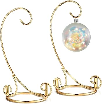 2 Pcs Ornament Display Stand - Small Twisted Ornament Hanger Stand Holder Hanging Terrarium Holder Plants Witch Ball Wedding Party Ornaments Perfect for Home and Office Decor Gold 7.5" H