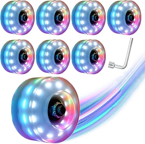 Nezylaf Paquete de 8 ruedas de patinaje con luz mejorada, 78A con rodamientos ABEC 9 instalados para patines y patinetas en interiores o exteriores,