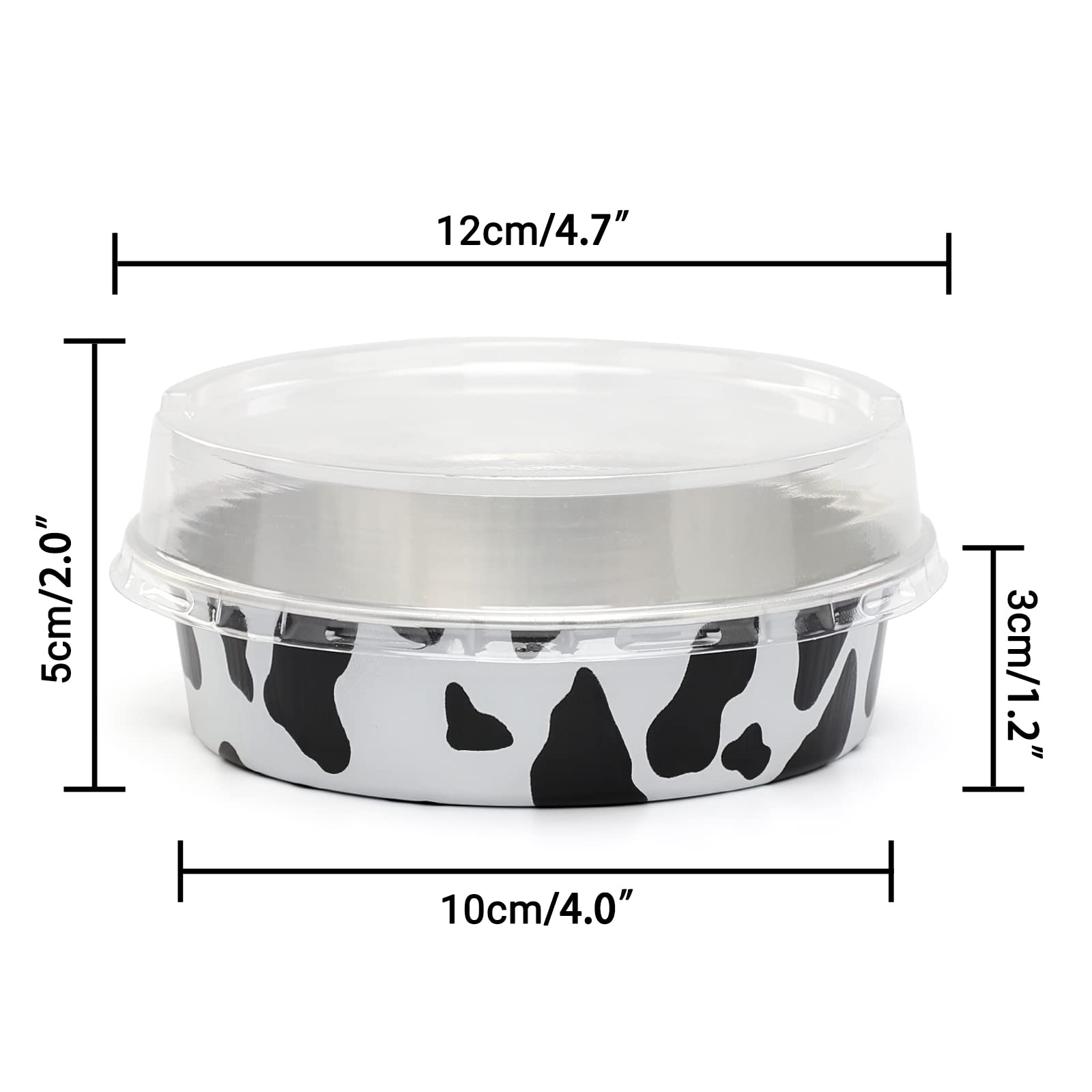 Beasea 100 szt. mini foremek do ciast jednorazowych 10 cm z pokrywkami, aluminiowe, czarno-białe, do muffinek, sernika, quiche