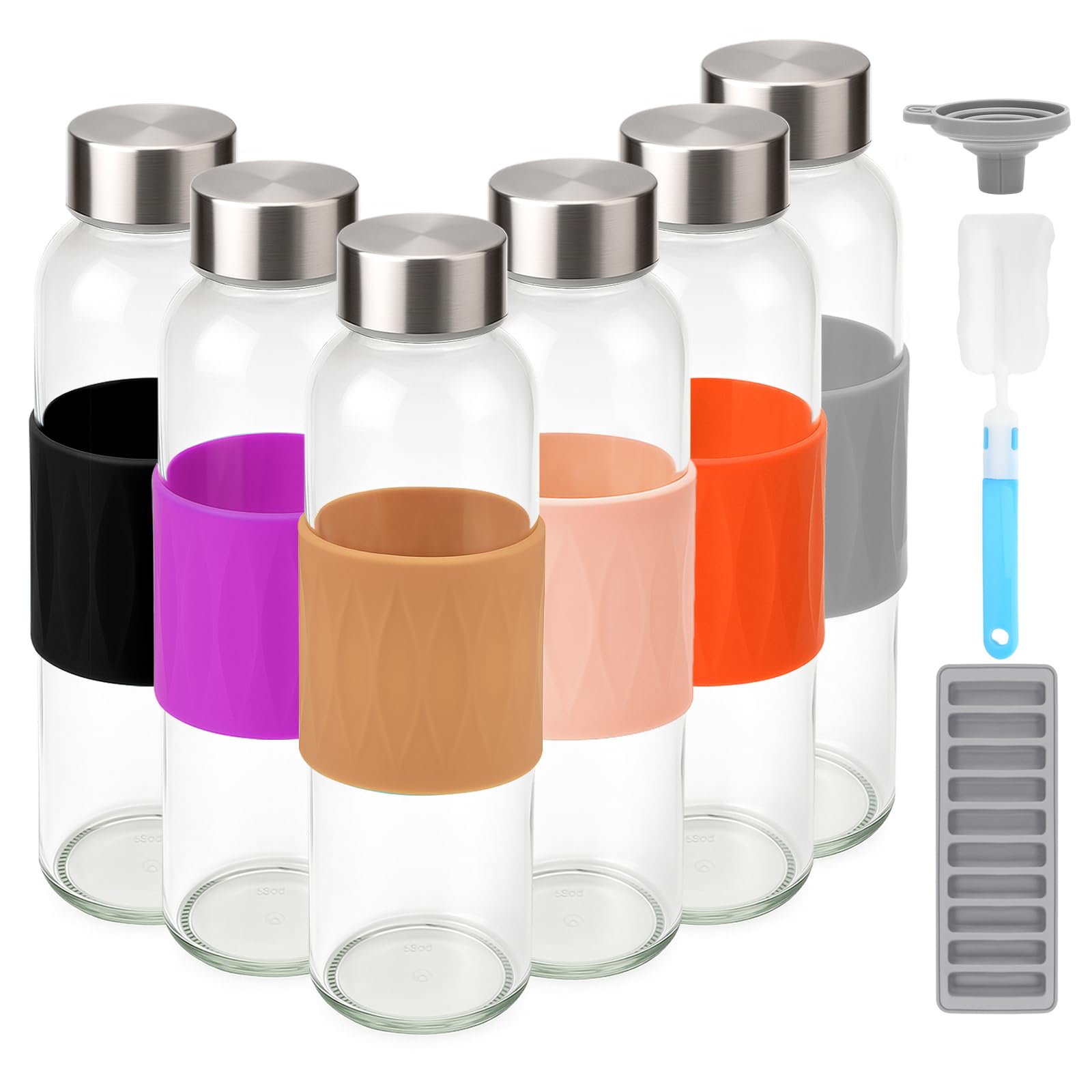Zukro 18 oz Glass Juice Bottles with Stainless Steel Lid Leak Proof 6 Pack