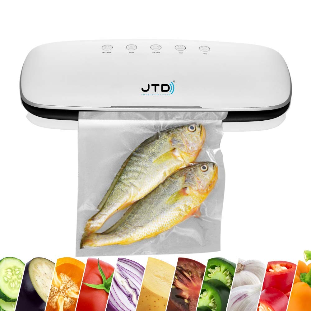 Vacuum Sealers Machine, JTD Automatic Food Sealer for Food Storage, One-Touch Sealing for Dry and Moist Food Fresh Preservation with 5pcs BPA Seal Bags for Meat, Vegetables, Fruits