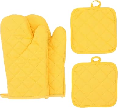 4pcs Insulated, Heat-Resistant, Microwave Oven Gloves, Kitchen Cooking Insulated Gloves, Baking Tools for BBQ, Grilling, Cooking, BakingYellow