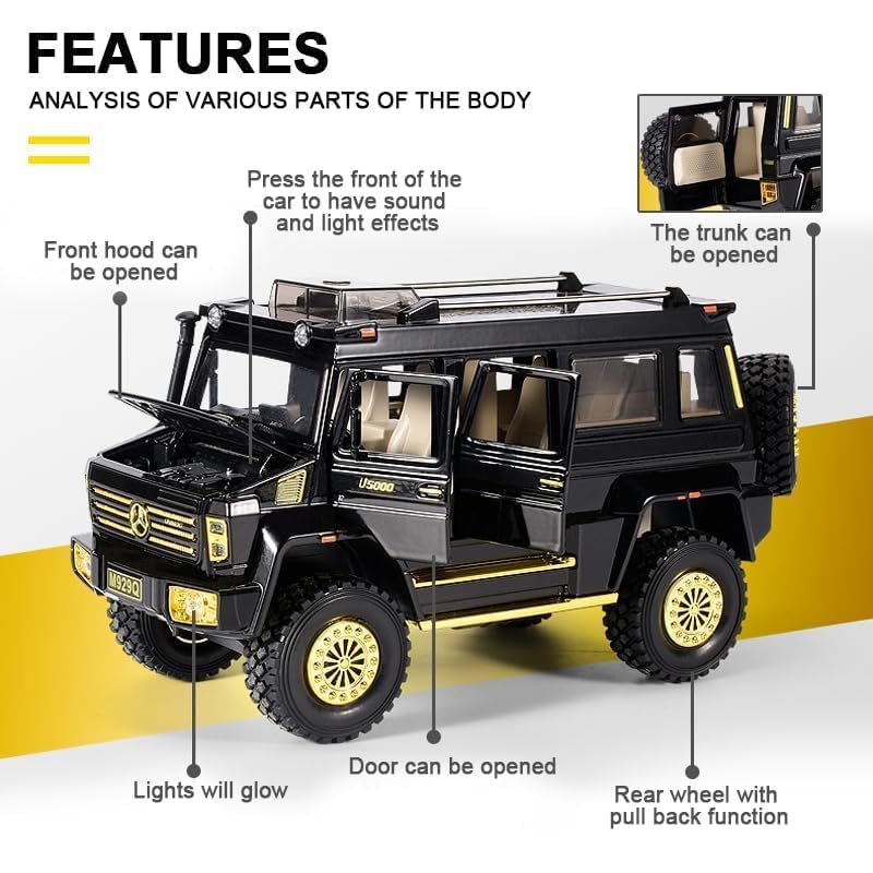Image of VARIYA ENTERPRISE Exclusive Alloy Metal Pull Back Die-Cast Car Diecast Metal Pullback Toy Car with Openable 6 Doors,Light Music Boys Gifts Toys (1:24 Unimog U5000-Multicolor)