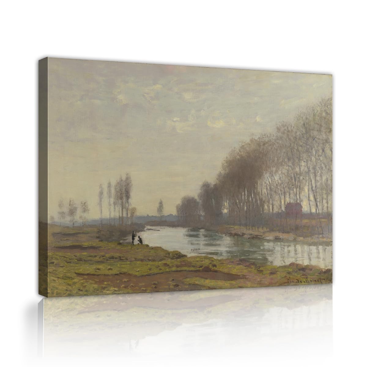 TOANGWALL Serene River Bank Canvas Wall Art Kitchen Claude Monet The Petit Bras of the Seine at Argenteuil Painting Framed Picture for Room Decor 70x85cm
