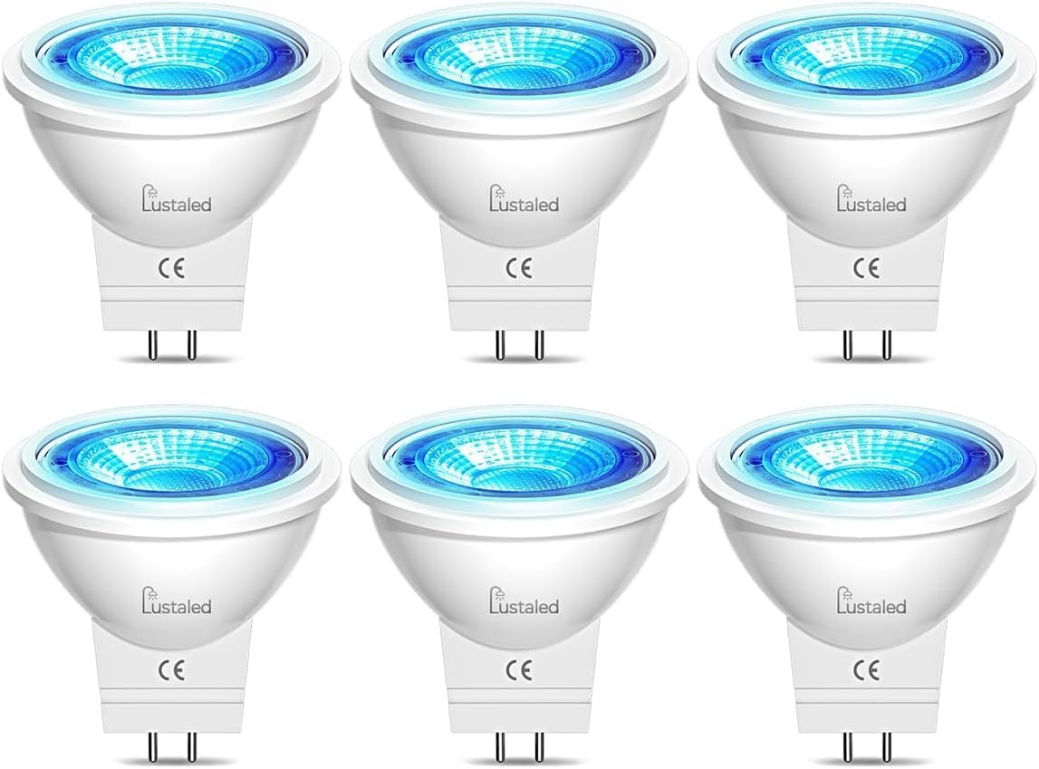 MR11 Blue LED Bulb, 12V 3W GU4 Bi-Pin Base Blue Spotlight Bulb MR11 Colored LED 25W Halogen Replacement for Home Recessed Track Holiday Christmas Decoration Lighting (Non-dimmable, 6-Pack)