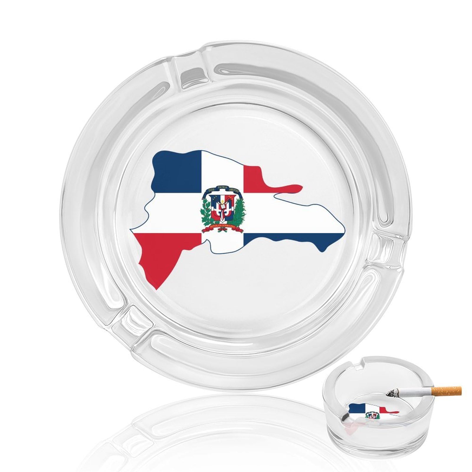 Dominican Republic Map Flag Ashtray Portable Round Glass Outdoor Ash Tray for Home Office Garden Pub
