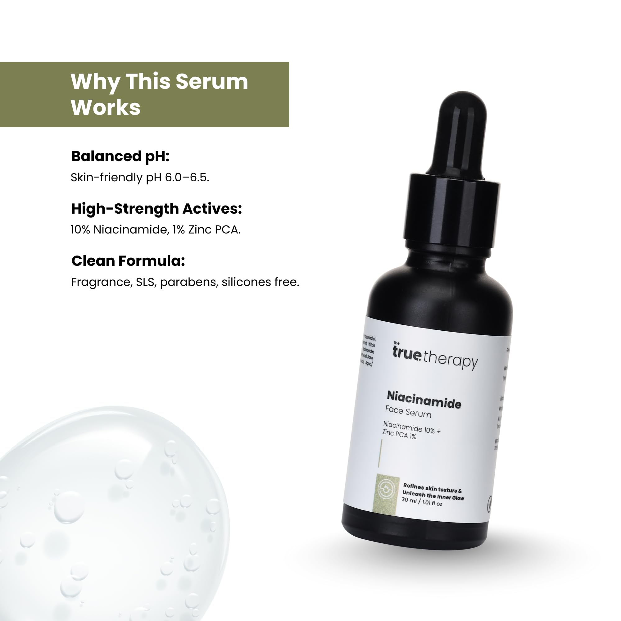 The True Therapy Niacinamide Face Serum 10% + Zinc PCA 1% - Pore Reducer, Uneven Skin Tone & Dark Spot Reducer, Treat Acne, Skin Balancing, Reduce Excess Oil & Skin Redness – 30 ml